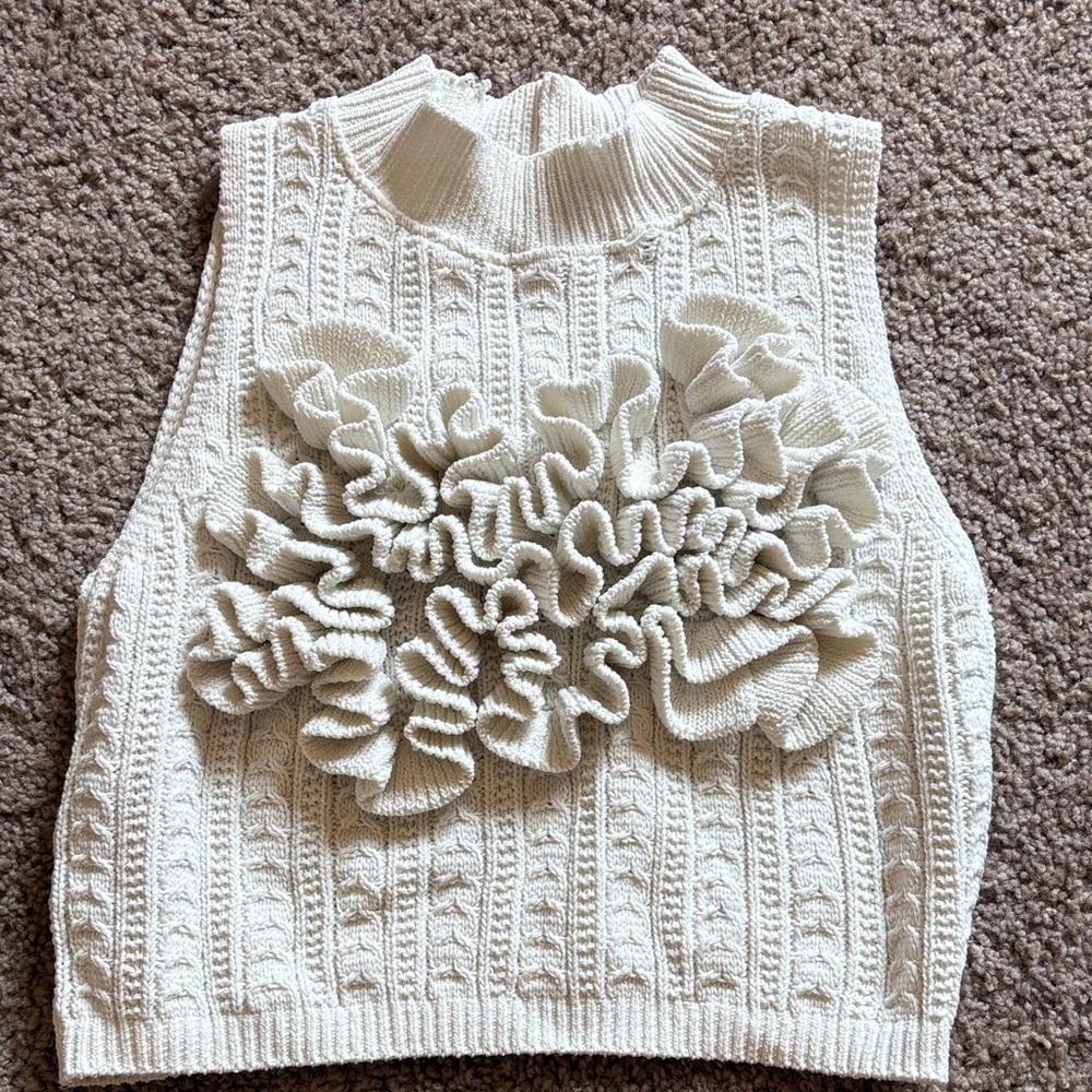 Zara Cream Cowl Neck Sweater with Ruffle Design